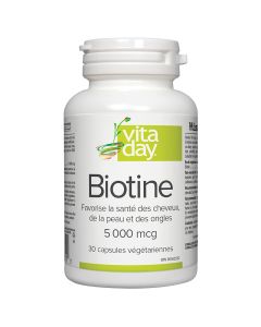 Biotine 5000 mcg - Cheveux, peau et ongles