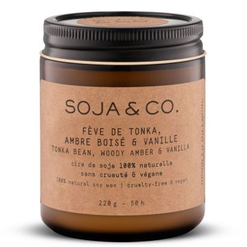 Bougie de soja végane - Fêve de tonka, ambre boisé et vanille