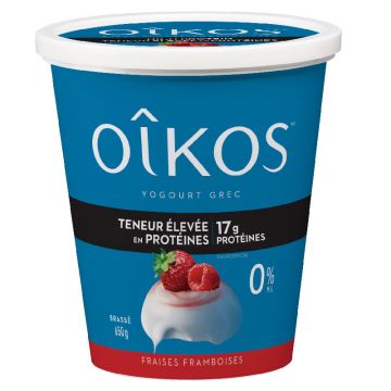 Yogourt grec 0% Fraise framboise protéines 17 g