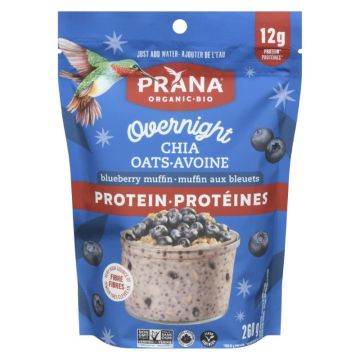 Overnight chia Oatmeal with Protein Organic Blueberry Muffin