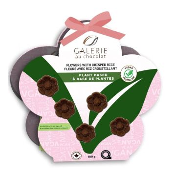 Fleur chlocolatée avec riz croustillant végétalien
