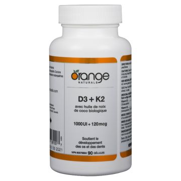 D3 1000 UI et K2 120 mcg avec huile de noix de coco biologique - Os