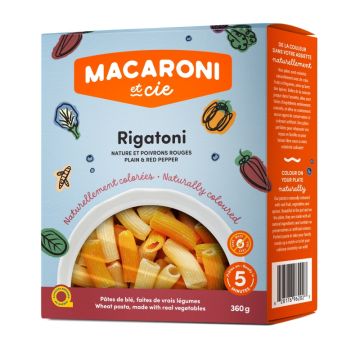 Pâte rigatoni nature poivrons rouges