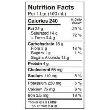 Barre glacée Chocolat sans sucre ajouté