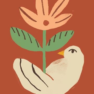 Carte de voeux Oiseau fleur