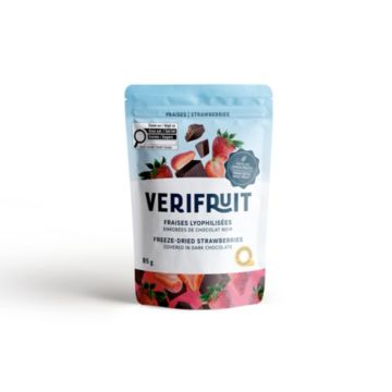 Fraises lyophilisées enrobées de chocolat noir