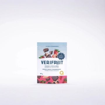 Fraises lyophilisées enrobées de chocolat noir