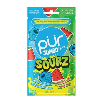 Gomme à macher jumbo sourz framoise bleu pastèque végétalien