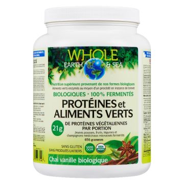 Protéines aliments verts biologiques fermentés saveur vanille chaï