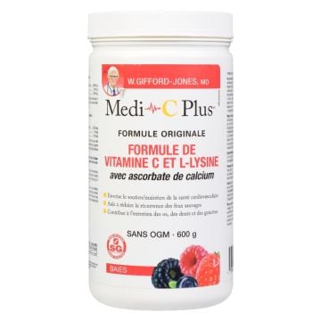 Vitamine C et L-lysine avec ascorbate de calcium baies 120 portions