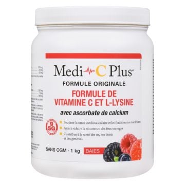 Vitamine C et L-lysine avec ascorbate de calcium baies 200 portions