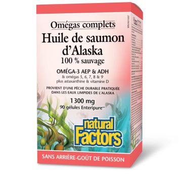 Huile de saumon d’Alaska 100 % sauvage 1 300 mg omégas complets - Acides gras