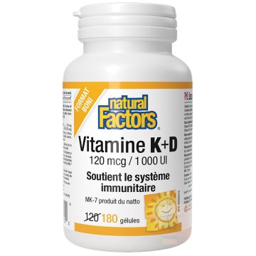 Vitamine K 120 mcg + vitamine D 1 000 UI - Système immunitaire