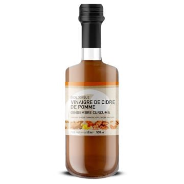 Vinaigre de cidre de pomme infusé au gingembre et au curcuma biologique