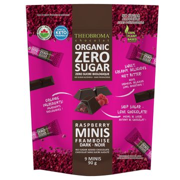 Minis chocolat noir framboises zéro sucre biologique équitable