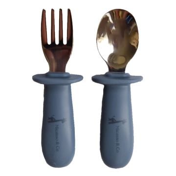 Silicone and Metal Spoon and Fork Set - Majestic Blue