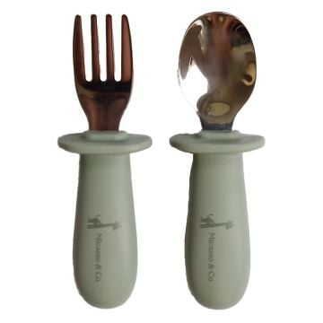 Silicone and Metal Spoon and Fork Set - Ocean Blue