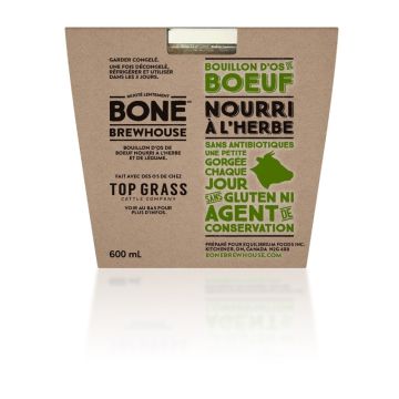 Bouillon d'os de boeuf nourri à l'herbe congelé