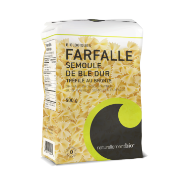 Farfalle de semoule de blé dur tréfilé au bronze biologiques