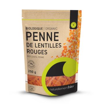 Pâtes protéinées biologiques - Penne de lentilles rouges