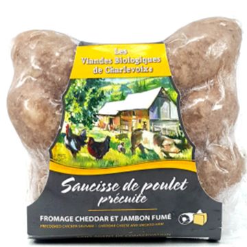 Saucisses de poulet précuites cheddar jambon fumé biologiques