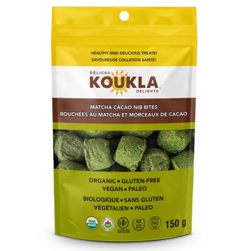 Bouchées biologiques matcha et morceaux de cacao