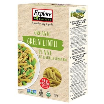 Pâtes penne aux lentilles vertes biologiques