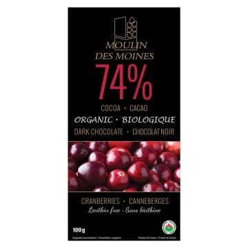 Organic Dark Chocolate - Cocoa 74% with Cranberries