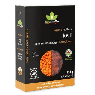 Pâtes fusilli de lentilles rouges biologiques