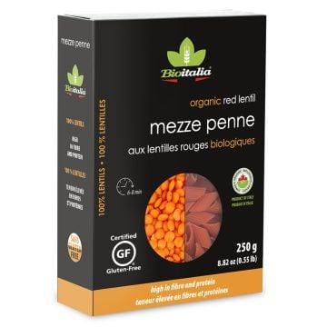 Pâtes mezze penne de lentilles rouges biologiques