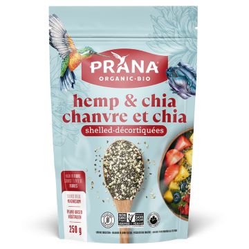 Graines de chanvre décortiquées et chia noir entier biologiques