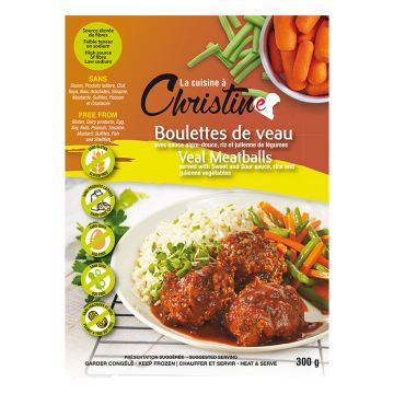 Boulettes de veau - Sauce aigre-douce, riz et juliennes de légumes