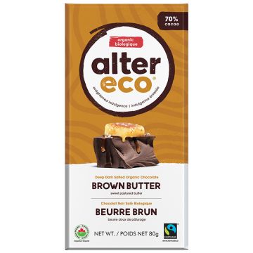 Organic salted dark chocolate bar 70% cacao - Brown butter