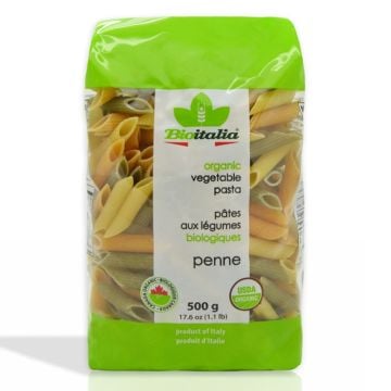 Pâtes penne aux légumes biologiques