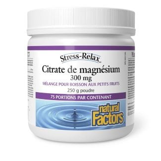 Citrate de magnésium 300 mg saveur petits fruits Stress Relax – Nervosité de Natural Factors 